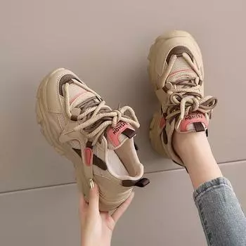 Сверхлегкие туфли для папы, женские новые туфли на каблуках, весенняя мода, повседневная спортивная обувь на платформе 35 хаки