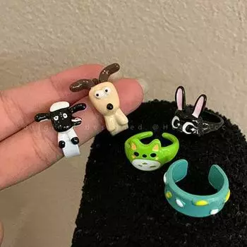 Сверхмилость: Регулируемое кольцо с изображением собаки Pacha Dog Sheep & Totoro - причудливый женский дизайн cute rabbit чёрный