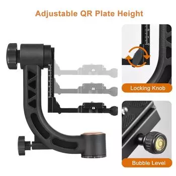 Сверхмощная панорамная головка штатива с поворотом на 360 градусов из алюминиевого сплава, грузоподъемность 15 кг/33 фунта с 1/4 дюйма чёрный