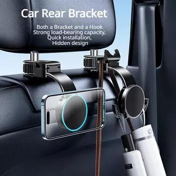 Сверхмощный автомобильный задний крючок 2 в 1, магнитный держатель для телефона, универсальный автомобильный кронштейн, крючок для хранения, автомобильная подставка для телефона чёрный