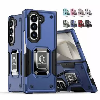 Сверхмощный чехол Defender для Samsung Galaxy Z Fold 6 5 4 3, противоударный чехол с металлическим кольцом, магнитная подставка, складной держатель For Galaxy Z Fold 6 чёрный