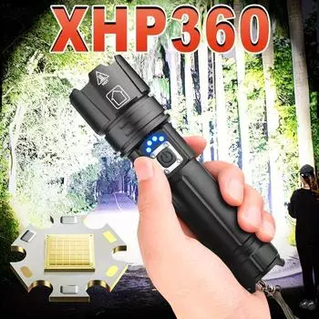 Сверхмощный перезаряжаемый фонарик XHP360, новый светодиодный фонарик высокой мощности, супер яркий фонарь Flashlight - No Battery
