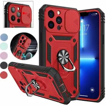 Сверхмощный противоударный чехол для телефона 3 в 1 для iPhone 15 14 13 12 11 Pro Max XS Max Samsung S22 S21 S20 Ultra Plus с магнитным кольцом-держателем iPhone 6/6S чёрный