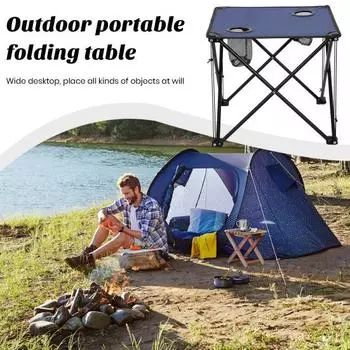 Сверхмощный складной стол для кемпинга с 2 подстаканниками, металлический каркас, ткань Оксфорд, настольный многофункциональный стол для рыбалки, складной уличный барбекю чёрный