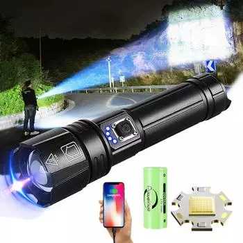 Сверхмощный светодиодный фонарик XHP360, перезаряжаемый тактический фонарь, уличный водонепроницаемый рыболовный фонарь с мобильным питанием no battery