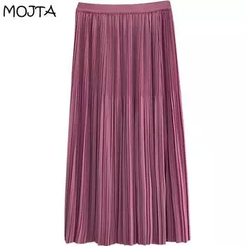 Сверхпрочная тонкая диагональная плиссированная юбка высокой плотности с высокой плотностью, плиссированная юбка с новой эластичной талией, драпировка средней длины, женская осенняя юбка