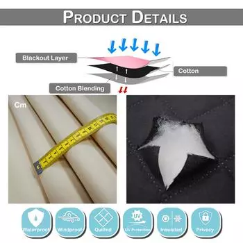 Сверхпрочные стеганые шторы для гостиной, 100% затемняющие шторы с люверсами, блокирующие тепло, сохраняющие тепло зимой, термошторы для окон 132x160CM