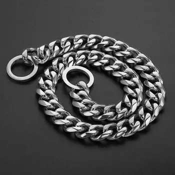 Сверхпрочный 19 мм ошейник-удавка из нержавеющей стали для собак, ожерелье для домашних животных из серебристого золота 18 карат, кубинское звено для питбуля, мастифа, бульдога 14inch (35cm) -19MM