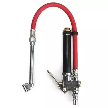 Сверхпрочный байонетный манометр для накачивания шин и колес с давлением 10–120 фунтов на кв. дюйм со шлангом и зажимным патроном «Straight On» чёрный