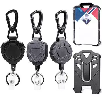 Сверхпрочный держатель для удостоверения личности из нержавеющей стали с выдвижной катушкой, вертикальный шнурок, прочная тактическая карта с защитой от потери