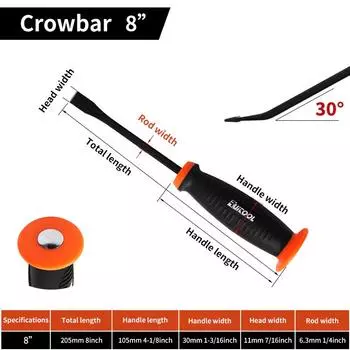 Сверхпрочный лом промышленного класса, утолщенный лом с угловым наконечником, защитная накладка для удара молотком, рукоятка для подъема и рычага 8in чёрный