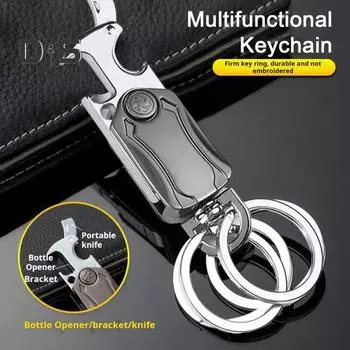 Сверхпрочный многофункциональный брелок с карабином, открывалка для бутылок, нож-спиннер, держатель для мобильного телефона из цинкового сплава чёрный