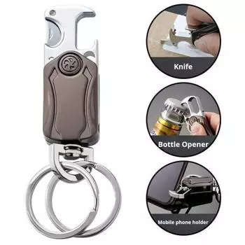 Сверхпрочный многофункциональный брелок с карабином, открывалка для бутылок, нож-спиннер, держатель для мобильного телефона из цинкового сплава чёрный