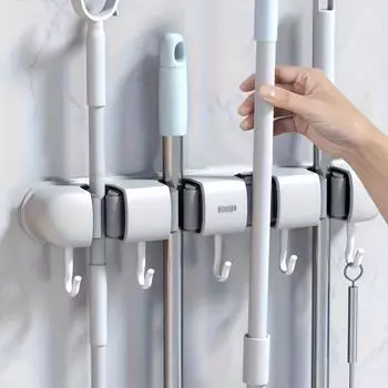 Сверхпрочный настенный держатель для швабры и метлы с прочным клеем, пластиковая полка для хранения в ванной комнате, крючки для подвешивания инструментов