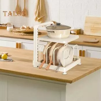 Сверхпрочный органайзер для кастрюль, сковородок, многоуровневая стойка для хранения, регулируемая конструкция, простая в установке стойка-органайзер для кастрюль с полкой для хранения Dual Layer