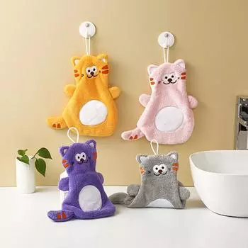 Сверхтонкое волокно с рисунком кота из мультфильма, детское полотенце для рук, подвесное, милое, кухонное, для ванной, полотенце для рук, для уборки дома, для лица ребенка 29x21CM&1pc жёлтый