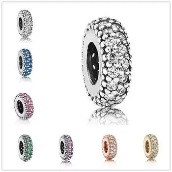 Сверкающая белая роза, красная, синяя, золотая, бусина-прокладка, подходит для оригинального модного браслета, ювелирные изделия своими руками для женщин