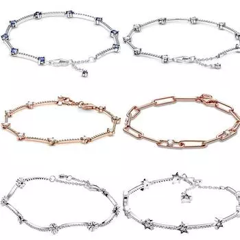 Сверкающая цепочка из ромашек и камней в форме звезды из стерлингового серебра 925 пробы, браслет с бусинами, подвеска для браслета, ювелирные изделия своими руками