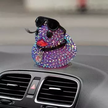 Сверкающая фигурка утки со стразами, блестящая статуя маленькой утки, скульптура с ожерельем из солнцезащитных очков синий