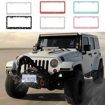 Сверкающая рамка номерного знака, универсальная, простая в установке, рамка номерного знака автомобиля с многогранным держателем пластины со стразами белый