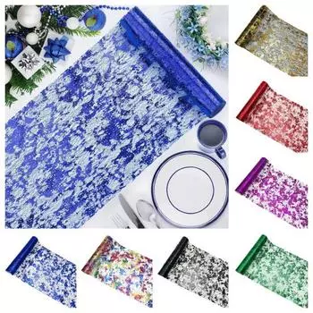 Сверкающая скатерть с блестками, блестящая металлическая фольга, тонкая сетка в рулоне, дорожка для стола, Рождество, Хэллоуин, детский душ, украшение для свадьбы, дня рождения