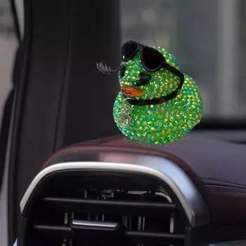 Сверкающая статуэтка утки из горного хрусталя, блестящая маленькая статуэтка утки, скульптура с солнцезащитными очками, ожерелье, украшение для приборной панели автомобиля, украшение для рабочего стола, рождественский орнамент зелёный