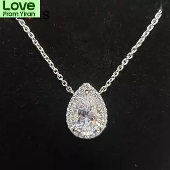 Сверкающее 8 * 12 мм ожерелье с подвеской в виде капли воды из высокоуглеродистого бриллианта для невесты, 100% стерлинговое серебро 925 пробы, ювелирные украшения для вечеринок, подарки