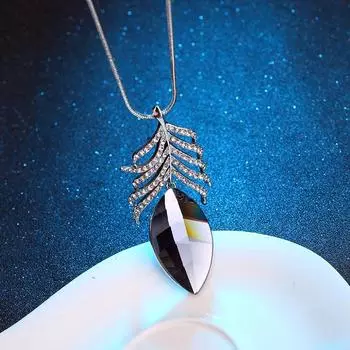 Сверкающее хрустальное ожерелье в виде листа для женщин, подвески, бижутерия, новые модные украшения синий