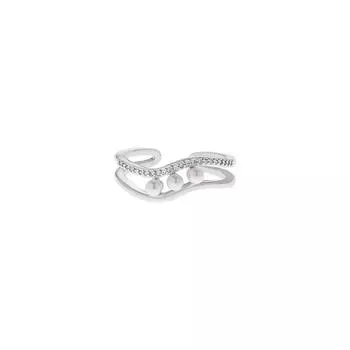 Сверкающее кольцо-волна из белого жемчуга с бриллиантами, нишевый дизайн, кольцо на указательный палец в стиле легкой роскоши, уникальное неровное двухслойное циркониевое кольцо copper (opening adjustable)