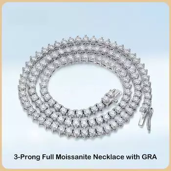 Сверкающее настоящее теннисное ожерелье с 3 зубцами 3 мм, полное муассанитовое теннисное ожерелье для женщин и мужчин, стерлинговое серебро S925, бриллиантовое ожерелье на шею, ожерелья 15 inch (38 cm)&3mm S925