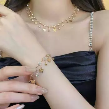 Сверкающее ожерелье с кисточками в виде бабочки, легкая роскошная цепочка на ключицу, цепочка на шею, милые и классные аксессуары