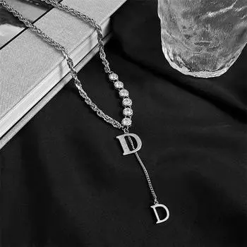 Сверкающее ожерелье с подвеской в виде буквы D из циркония, зимняя цепочка для свитера, длинное ожерелье, ювелирные изделия для женщин и девочек, подарок на вечеринку 1pc