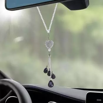 Сверкающее сердце, искусственный автомобиль, хрустальная кисточка, вид сзади, бусины, зеркальные подвески, ремешок для автомобиля разноцветный