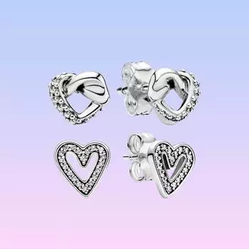 Сверкающее сердце из стерлингового серебра 925 пробы, серьги-гвоздики с сердечком и узлом для женщин, подарок на день рождения, модные ювелирные изделия