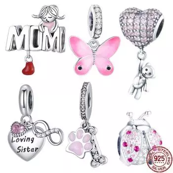 Сверкающее серебро 925 пробы, сверкающие бабочки и воздушные шары с медведем, очаровательные бусины, подходят для милого модного браслета, браслет «сделай сам», для женщин, изготовление ювелирных изделий