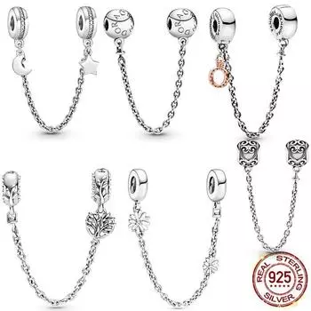 Сверкающее серебро 925 пробы, сверкающий прозрачный цветок, защитная цепочка, подвеска из бисера, подходит для оригинального браслета, кулон, ювелирные изделия своими руками