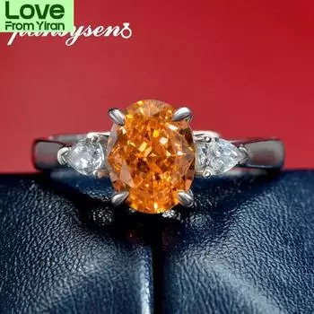 Сверкающие 100% 925 пробы серебряные овальные кольца 7 * 9 мм красные розовые синие с высоким содержанием углерода бриллианты регулируемые кольца для женщин ювелирные изделия Resizable оранжевый