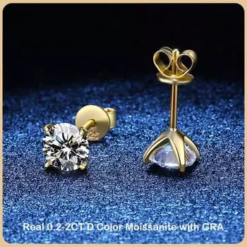Сверкающие 4 зубца 0,2-2CT D цветные серьги-гвоздики с муассанитом для женщин, ювелирные изделия S925, посеребренные серьги с бриллиантами 18 карат 0.2CT(3.5mm)and0.2CT