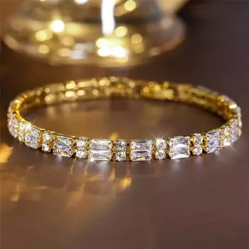 Сверкающие белые браслеты с кубическим цирконием для женщин и девочек, модный браслет золотого цвета, свадебные украшения золотой