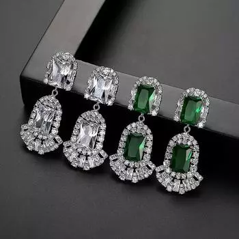 Сверкающие белые/синие серьги-подвески геометрической формы, модные украшения для свадебной вечеринки для женщин, серьги для темпераментных дам