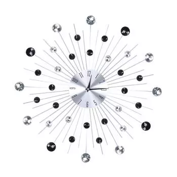 Сверкающие блестящие металлические серебряные настенные часы для гостиной и офиса(Серебро+черный стразы)