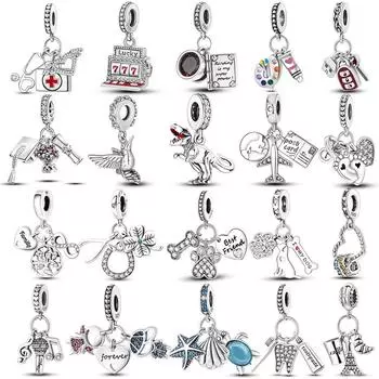 Сверкающие бусины из стерлингового серебра 925 пробы, подвесные бусины в виде генеалогического древа, подходят для оригинального женского браслета, ожерелья, ювелирные изделия белый