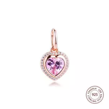 Сверкающие бусины «Любовь» для изготовления ювелирных изделий, стерлинговое серебро 925 пробы, розовый цвет, розовые и прозрачные подвески, подходят для женщин, браслет «сделай сам»