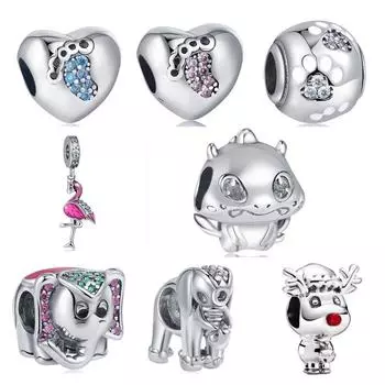 Сверкающие бусины с принтом лапы, слона, пламени птицы, подходят для оригинального модного браслета, женские ювелирные изделия своими руками