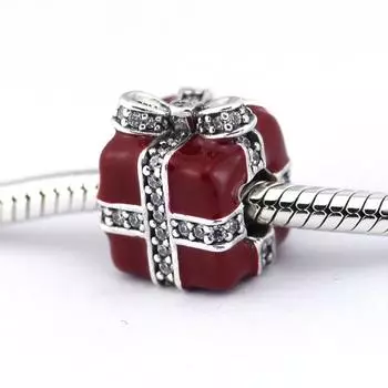 Сверкающие бусины-сюрпризы для изготовления ювелирных изделий, стерлинговое серебро 925 пробы, красная эмаль и прозрачные подвески с цирконами, подходят для европейских браслетов
