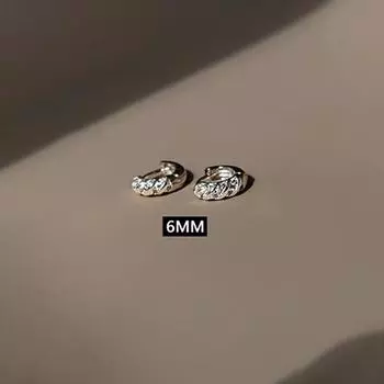 Сверкающие французские витые серьги-кольца из циркония для женщин, круглые серьги-клипсы, ювелирный подарок 6mm