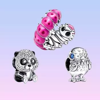 Сверкающие милые бусины с милой пандой и цыпленком, милые витые бусины с подвесками в форме личинки S925, серебро, подходят для оригинального браслета «сделай сам» для женщин, подарок