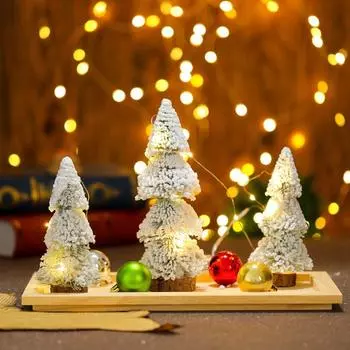 Сверкающие мини-елочные украшения своими руками из дерева, настольные украшения из дерева со светодиодными огнями, изысканные other
