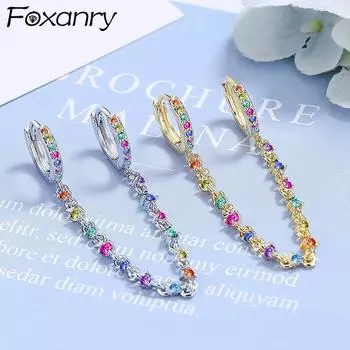 Сверкающие однорядные серьги Foxanry с цирконами для женщин, пары, предотвращают аллергию, новые модные простые вечерние ювелирные изделия, подарки золотой