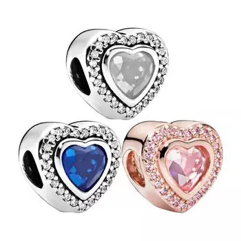 Сверкающие подвески в форме сердца из стерлингового серебра S925, подходят для оригинального браслета, ювелирные изделия своими руками для женщин, подарки на день рождения и день матери